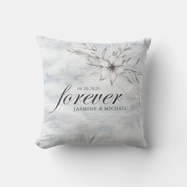 rustic stencil botanical forever wedding pillow (Front)