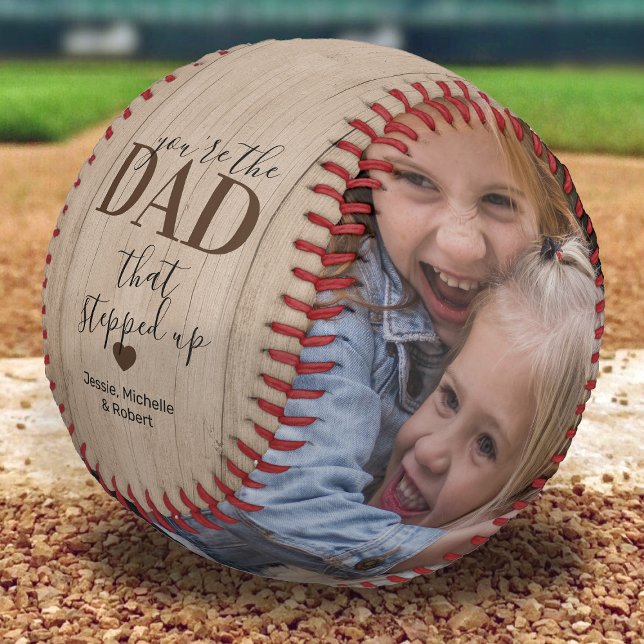 Rustic Stepped Up Dad 2 Photo Baseball (Creator Uploaded)