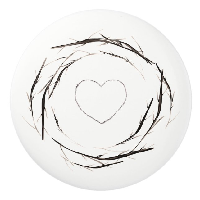 Rustic Sticks Twigs Branches Wreath Country Chic Ceramic Knob (Front)