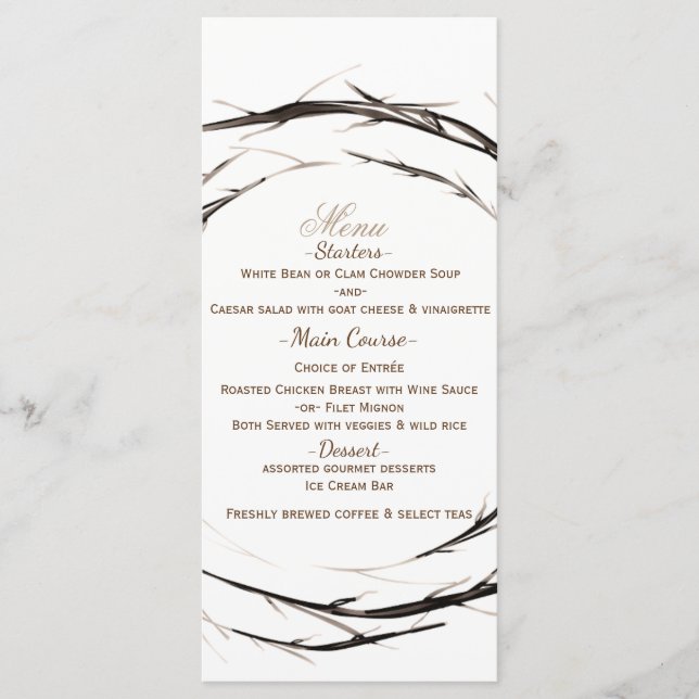 Rustic Sticks Twigs Branches Wreath Wedding Menu (Front)