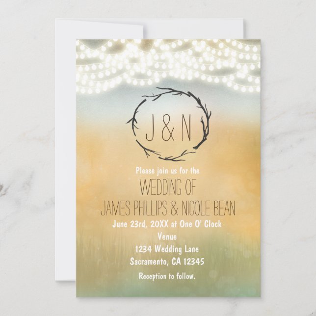 Rustic Sticks Wreath & Lights Wedding Invitations (Front)