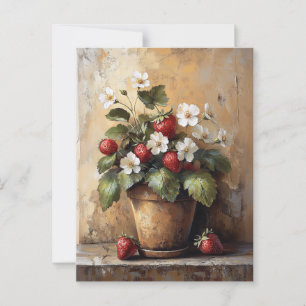 Rustic Still Life Strawberry Plant in a Pot Postcard