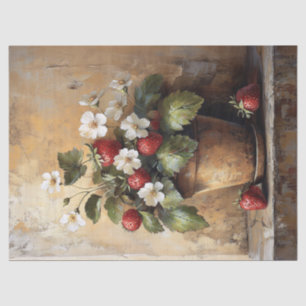 Rustic Still Life Strawberry Plant in a Pot Tissue Paper