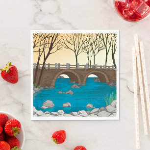 Rustic Stone Bridge Over River Nature Landscape  Napkin