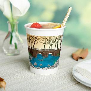 Rustic Stone Bridge Over River Nature Landscape  Paper Cups