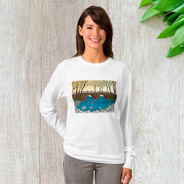 Rustic Stone Bridge Over River Nature Landscape  T-Shirt (Creator Uploaded)