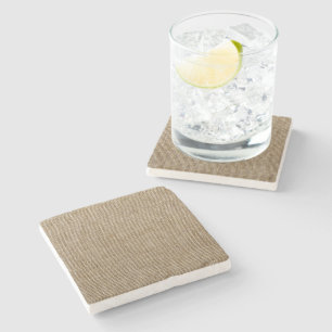 Rustic Stone Coaster – Burlap & Nature Pattern 