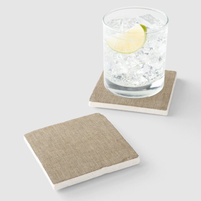 Rustic Stone Coaster – Burlap & Nature Pattern  (Side)