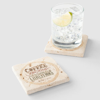 Rustic Stone Coffee Lovers' Christmas Coaster
