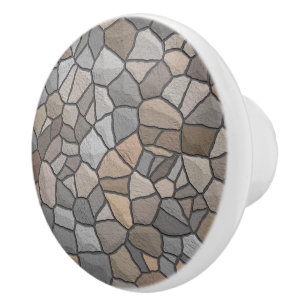 Rustic Stone Mosaic Beige Brown Rock Outdoor Ceramic Knob