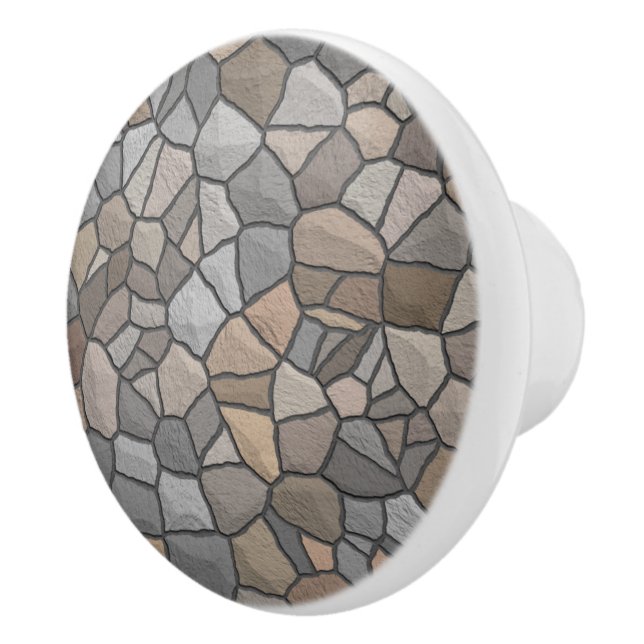 Rustic Stone Mosaic Beige Brown Rock Outdoor Ceramic Knob (Right)