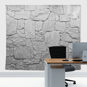 Rustic Stone Slates Light Grey Rocky Wall Tapestry