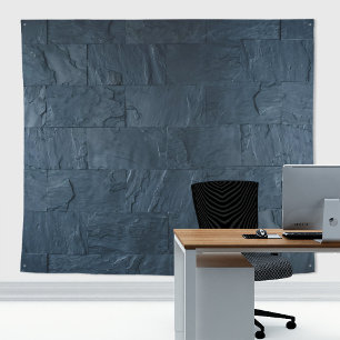 Rustic Stone Slates Wall Midnight Blue Pattern Tapestry