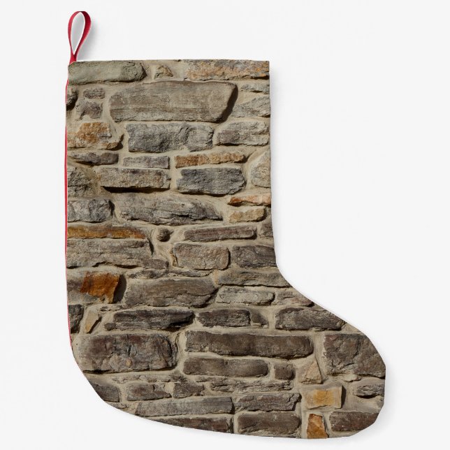 Rustic stone wall, textured decor small christmas stocking (Front)