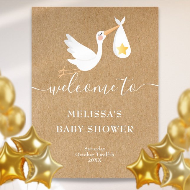 Rustic Stork Gold Star Baby Shower Welcome Sign (Rustic Stork Gold Star Baby Shower Welcome Sign)