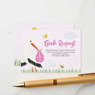 Rustic Stork with Bee & Butterfly Girl Baby Shower Enclosure Card