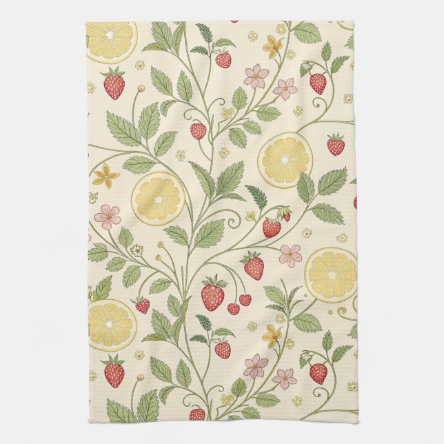 Rustic Strawberry & Citrus Earthy Pattern (1) Tea Towel (Vertical)
