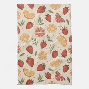 Rustic Strawberry & Citrus Earthy Pattern (2) Tea Towel