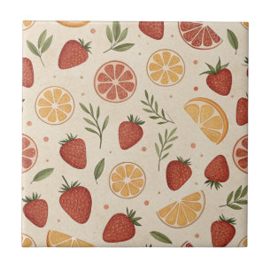 Rustic Strawberry & Citrus Earthy Pattern (2) Tile
