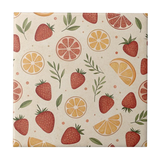 Rustic Strawberry & Citrus Earthy Pattern (2) Tile (Front)