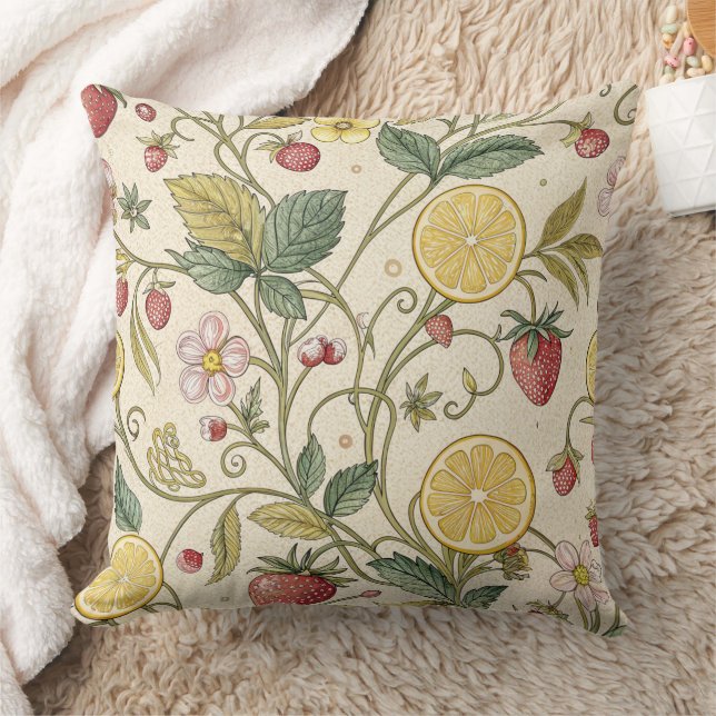 Rustic Strawberry & Citrus Earthy Pattern (3) Cushion (Blanket)