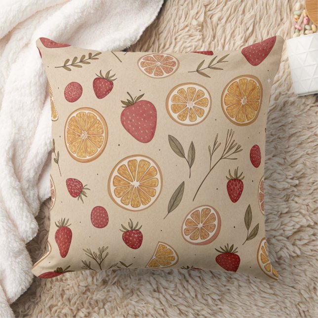 Rustic Strawberry & Citrus Earthy Pattern (5) Cushion (Blanket)