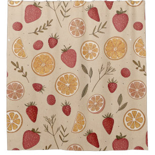 Rustic Strawberry & Citrus Earthy Pattern (5) Shower Curtain