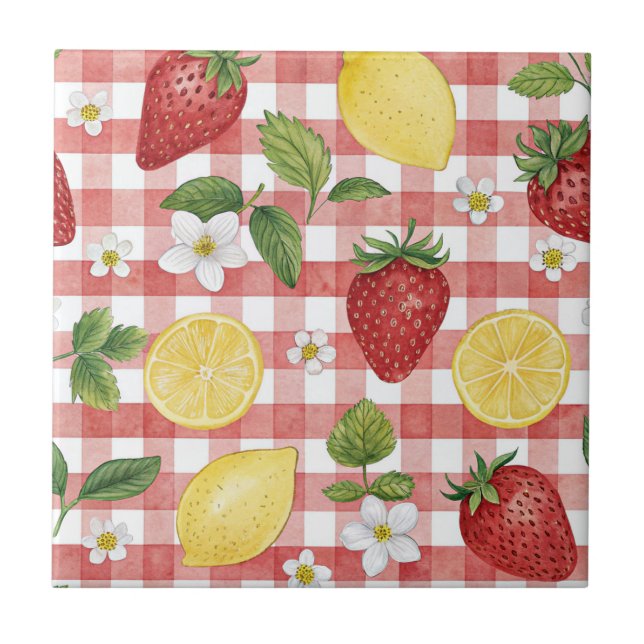 Rustic Strawberry & Citrus Earthy Pattern (6) Tile (Front)