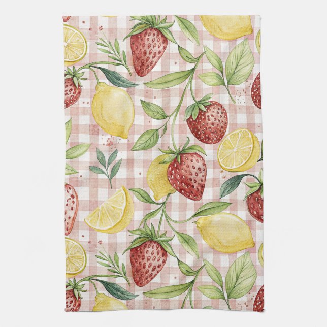 Rustic Strawberry & Citrus Earthy Pattern (7) Tea Towel (Vertical)