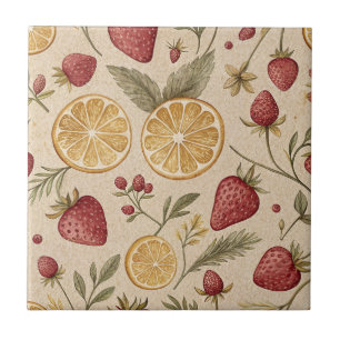 Rustic Strawberry & Citrus Earthy Pattern (9) Tile