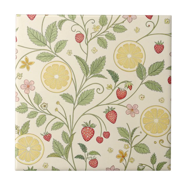 Rustic Strawberry & Citrus Earthy Pattern Tile (Front)