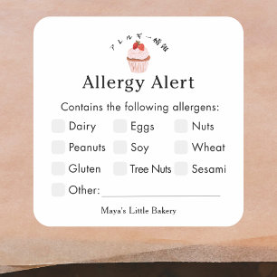 Rustic Strawberry Cupcake Bakery Allergy Alert Square Sticker