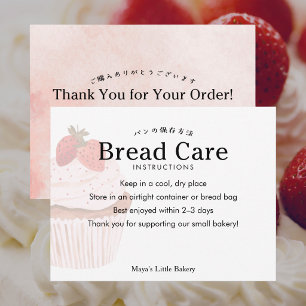 Rustic Strawberry Cupcake Bread Care Instructions Thank You Card