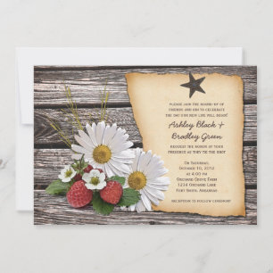Rustic Strawberry Daisy Wedding Invitation
