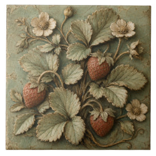 Rustic Strawberry Garden Faux Relief Tile