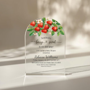 Rustic Strawberry Red Berry Sweet Baby Shower Acrylic Invitations