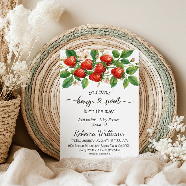 Rustic Strawberry Red Berry Sweet Baby Shower Invitation (Creator Uploaded)