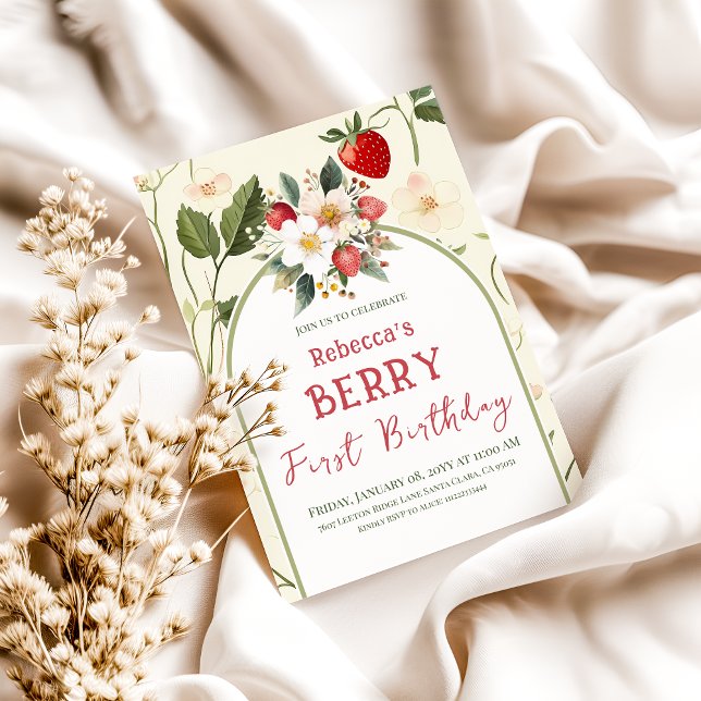 Rustic Strawberry Theme Berry First Birthday Invitation (Creator Uploaded)