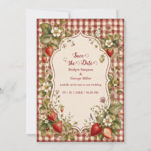 Rustic Strawberry Wedding cottage Gingham Garden Invitation