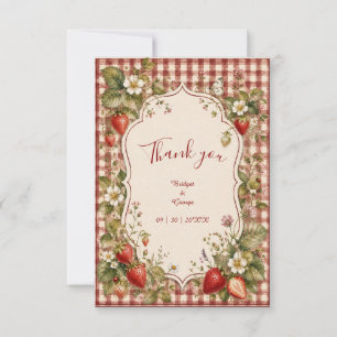 Rustic Strawberry Wedding cottage Gingham Garden Thank You Card