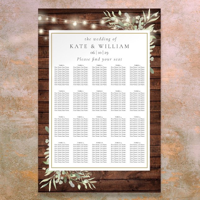 Rustic String Light Greenery Wedding Seating Chart (Rustic String Light Greenery Wedding Seating Chart)