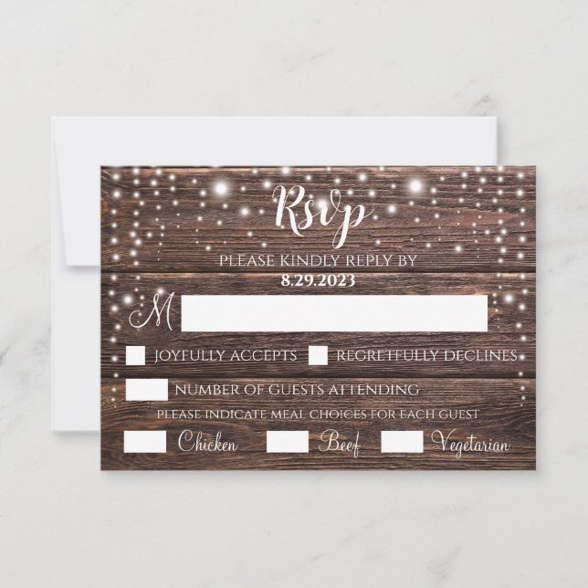 Rustic String Light RSVP Card - Customisable (Front)