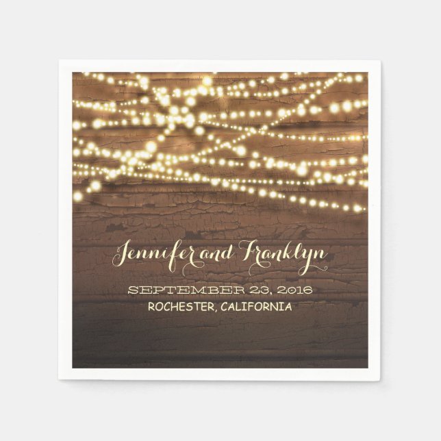 Rustic String Lights and Barn Wood Napkin (Front)