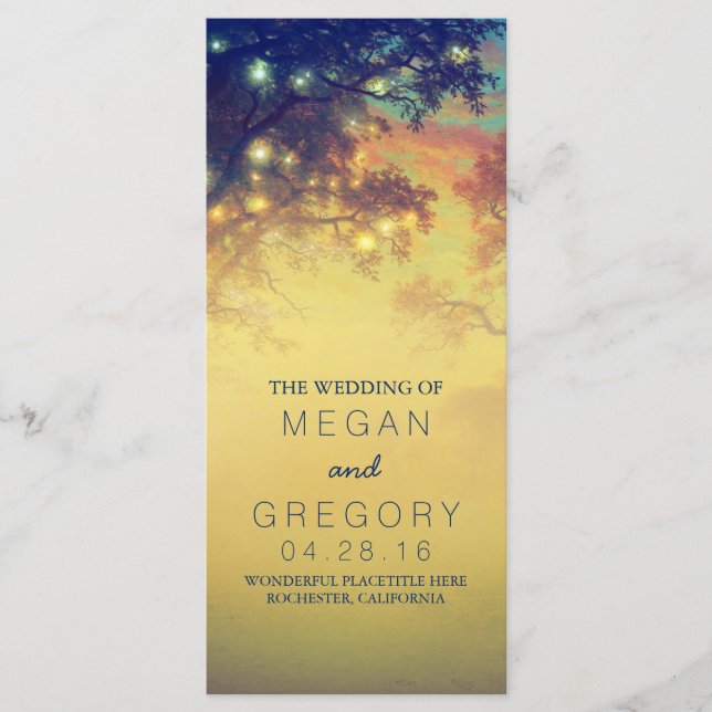 Rustic String Lights and Trees Wedding Programs Programme (Front)