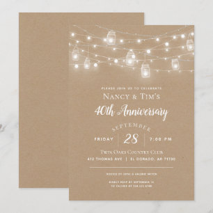 Rustic String Lights Anniversary Party Invitation