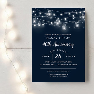 Rustic String Lights Anniversary Party Invitation