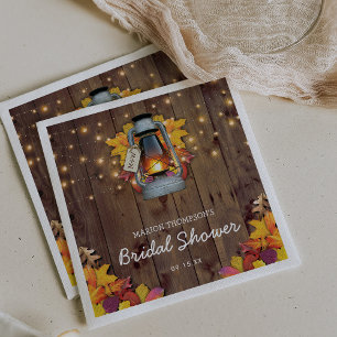 Rustic String Lights Autumn Leaves Bridal Shower Napkin