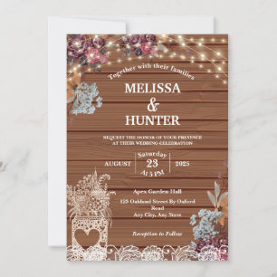 Rustic String Lights Baby’s Breath Jar Wedding Invitation