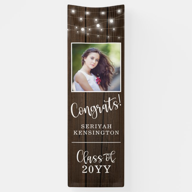 Rustic String Lights Barn Wood Graduation Vertical Banner (Vertical)