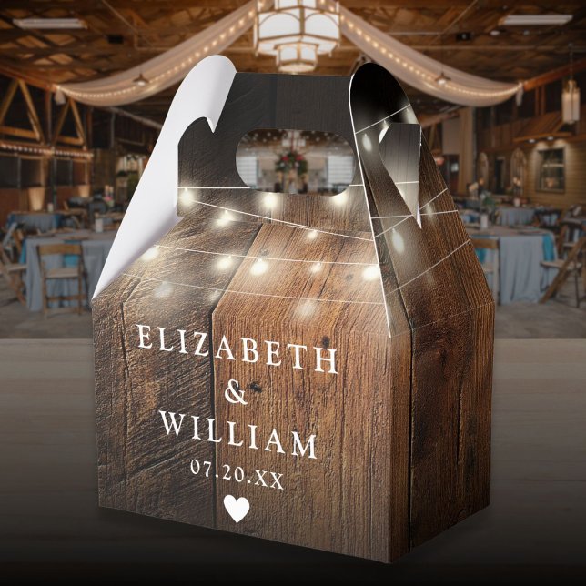 Rustic String Lights Barn Wood Wedding Favour Box (Rustic String Lights Barn Wood Wedding Favor Boxes)